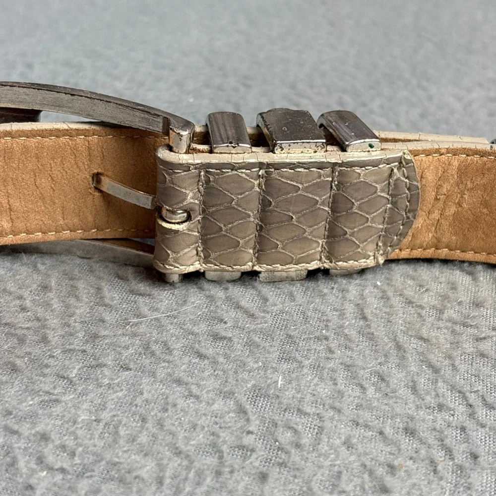 Vintage 1998 Bucklesource Taupe Snakeskin Western Belt Silver Tone Hardware
